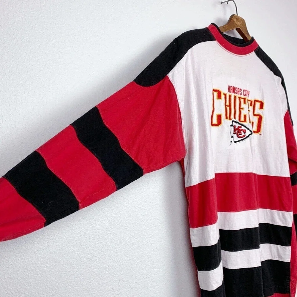 Vintage Kansas City KC Chiefs Logo Athletic Long Sleeve T-Shirt XL Red Black - Picture 4 of 8